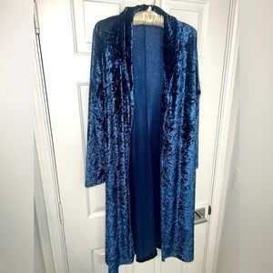 Deep Blue Velvet Duster Cardigan Size Small